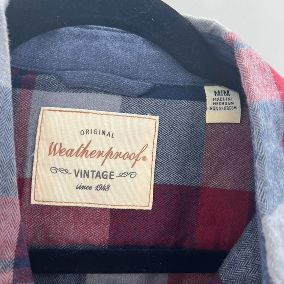 Original Weatherproof Gingham Plaid Flannel Button Up Long Sleeve Men's Medium - Picture 3 of 6